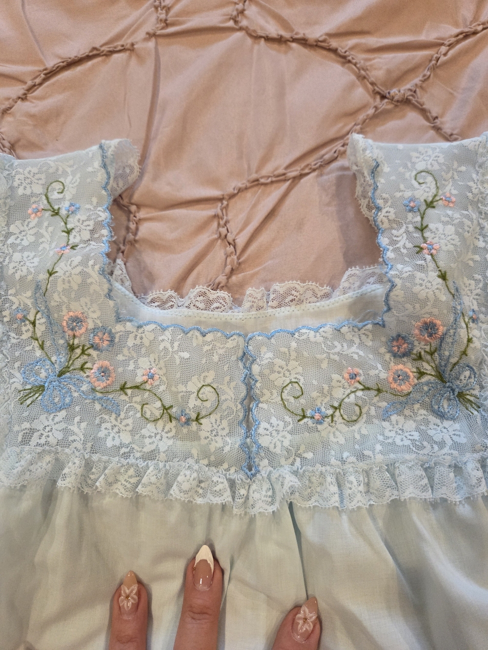 Vintage Sears Pale Blue Embroidered Nightgown - Picture 3 of 8